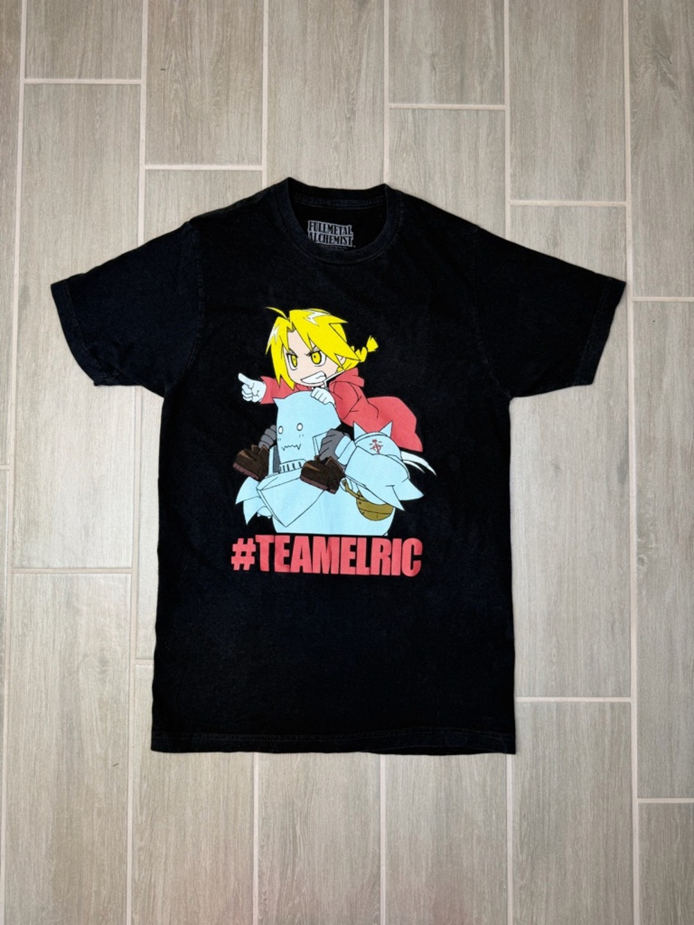 Fullmetal Alchemist #TeamElric Black Graphic T-Shirt Men’s Cotton Crew Neck S